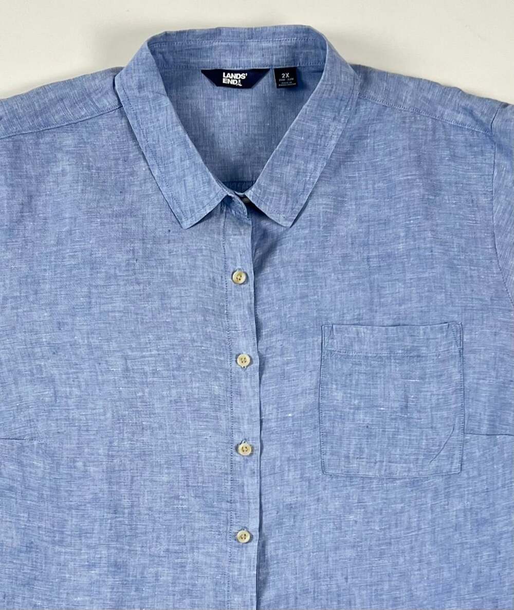 Lands' End Women's Blue Linen Long Sleeve Button-Down Shirt Size 2X 20W-22W
